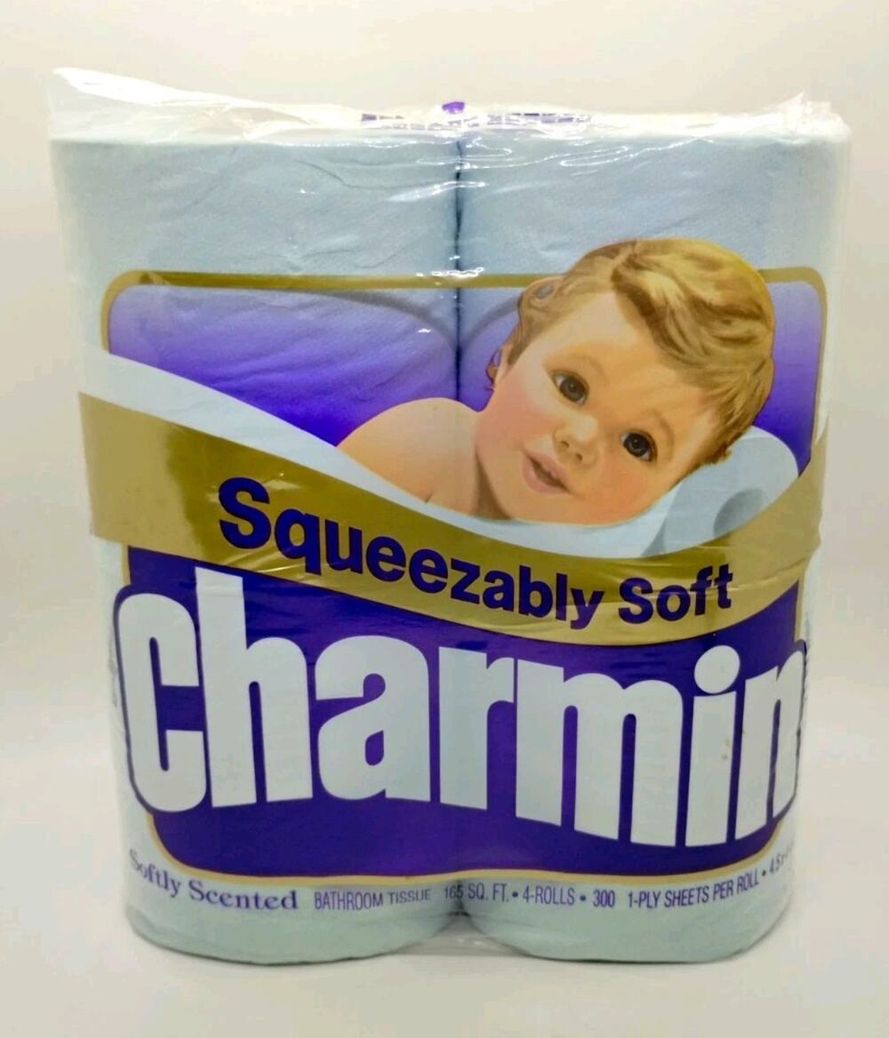 Vintage Charmin Squeezably Soft Scented Toilet Paper, 1-Ply, Blue - 4 Rolls